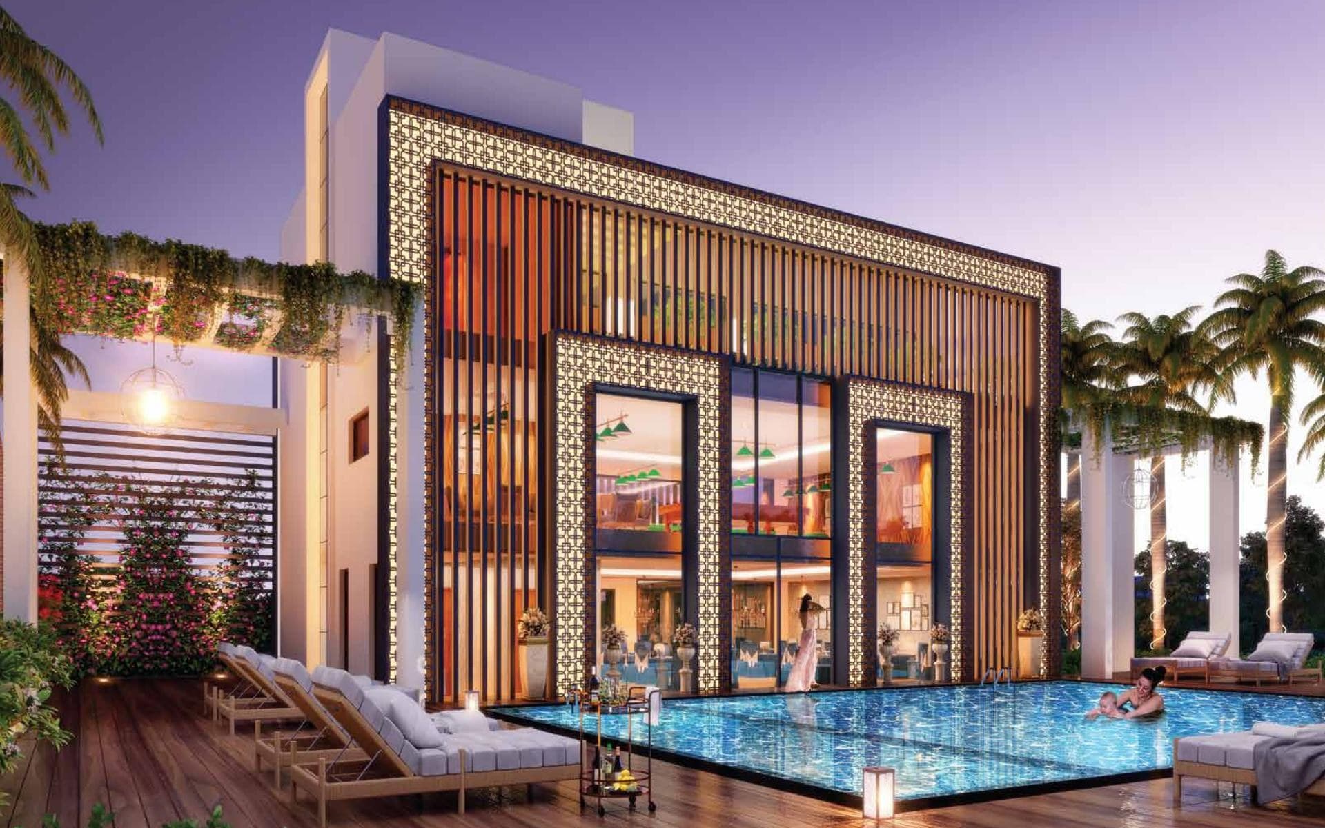 Poolside Clubhouse at Dusk